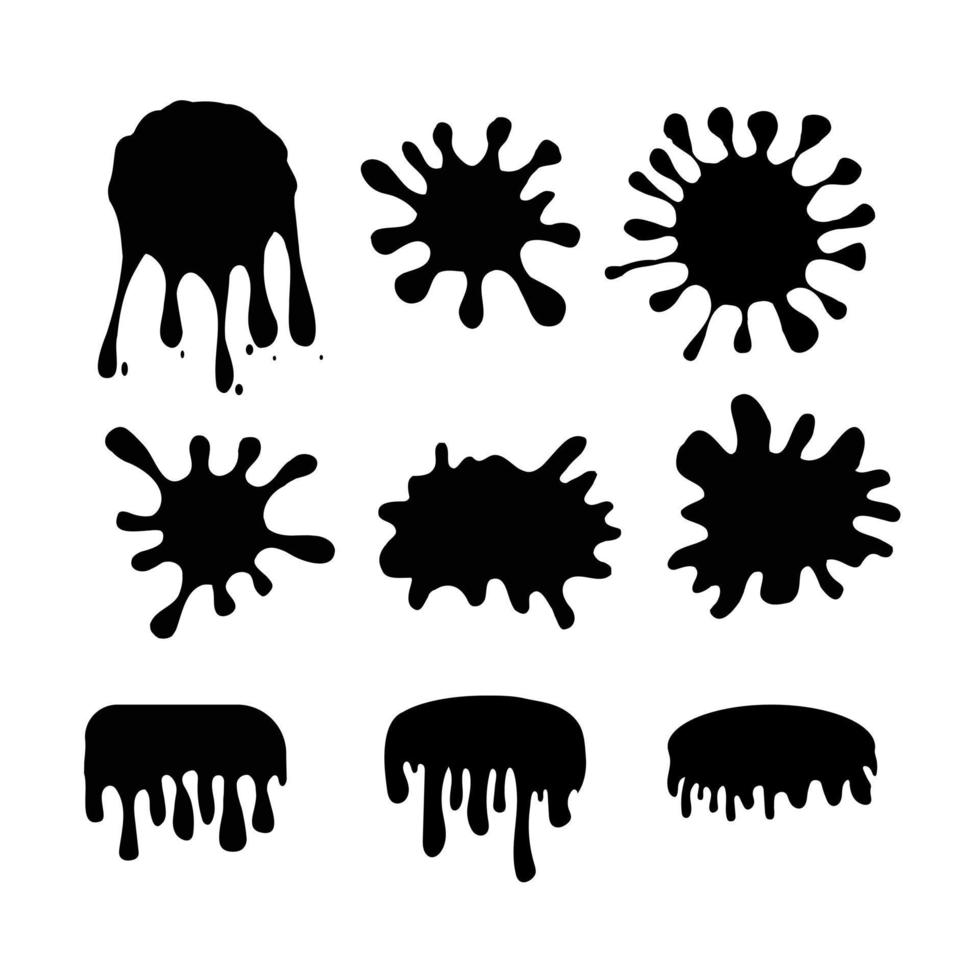 conjunto dibujado a mano de salpicaduras de tinta. corte la ilustración vectorial aislada para su diseño web. colección de plantillas de puntos abstractos. vector