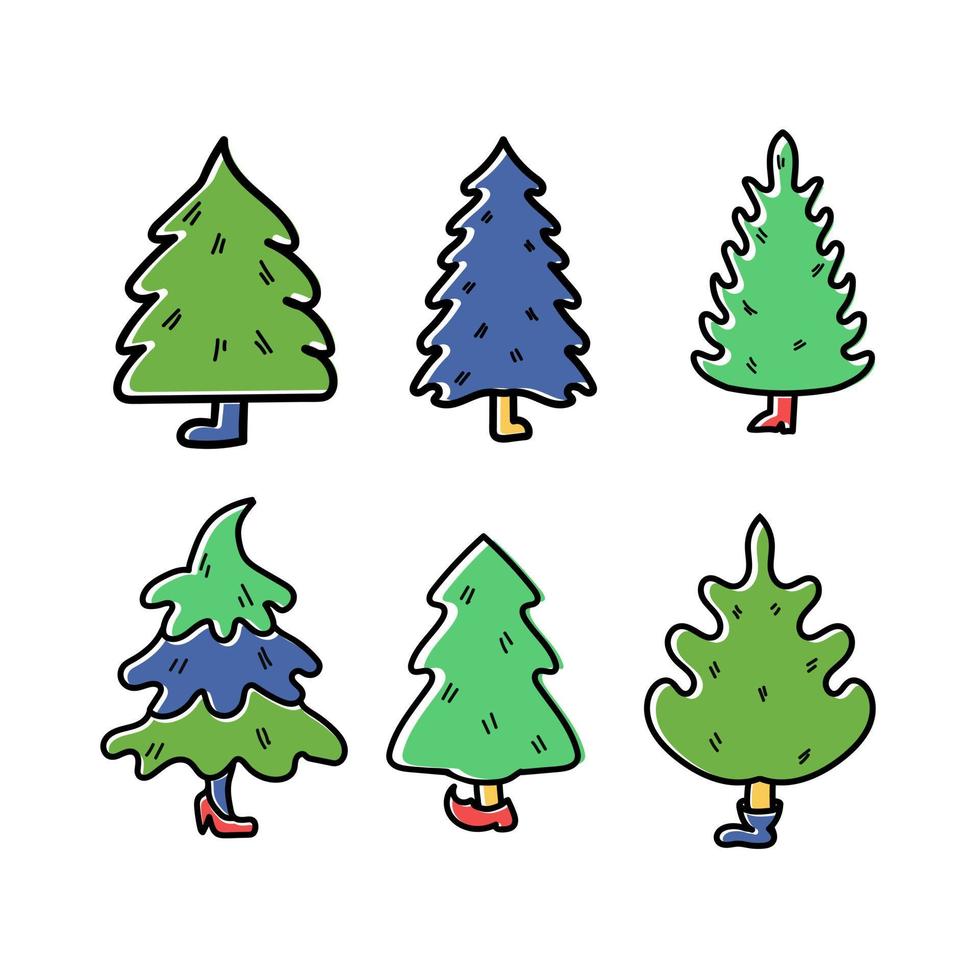 Vector set of Christmas trees for greeting design. New Year traditional symbol tree collection. Winter holiday.