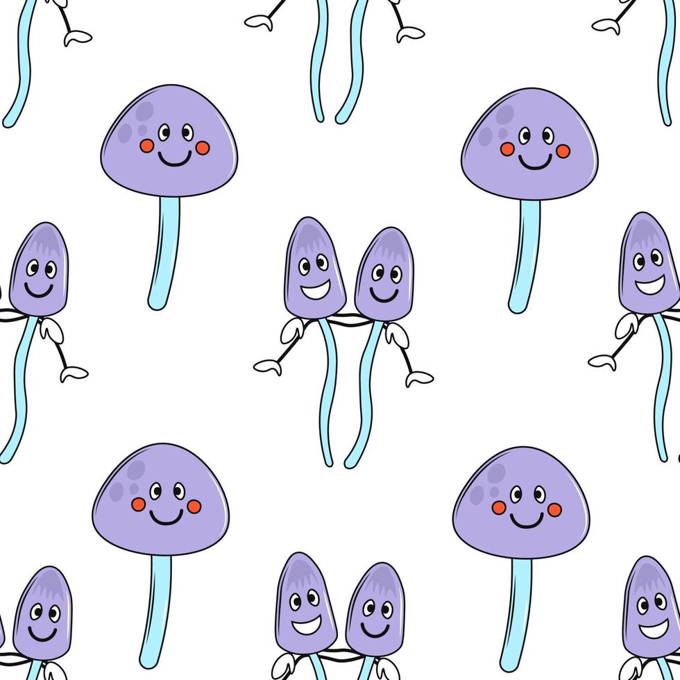 Funny seamless pattern with groovy mushrooms vector