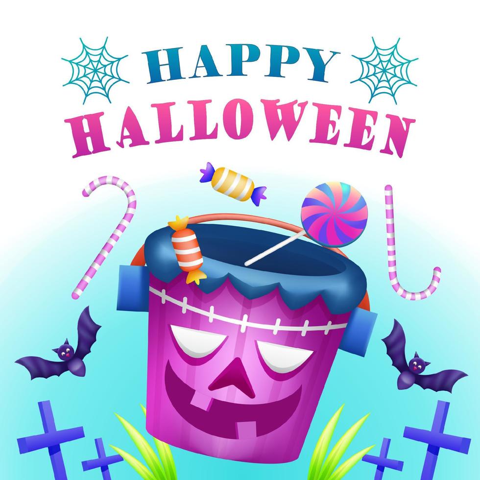Happy Halloween, zombie head shaped candy basket. Suitable for events vector