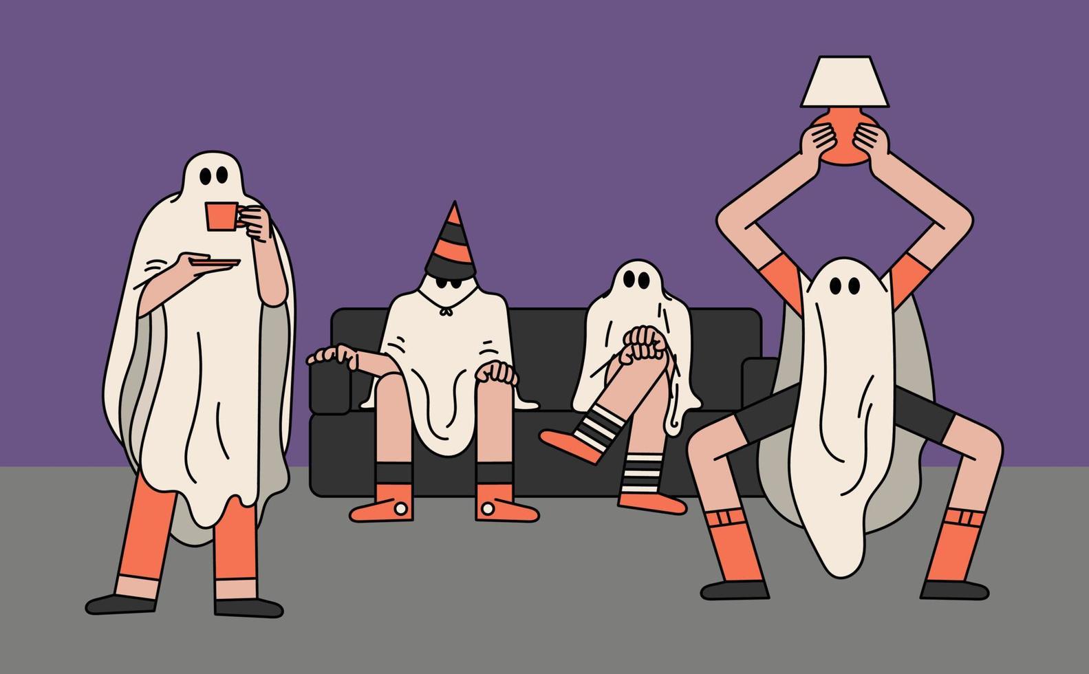 Ghost in the Living Room Hand Drawn Character Illustration vector