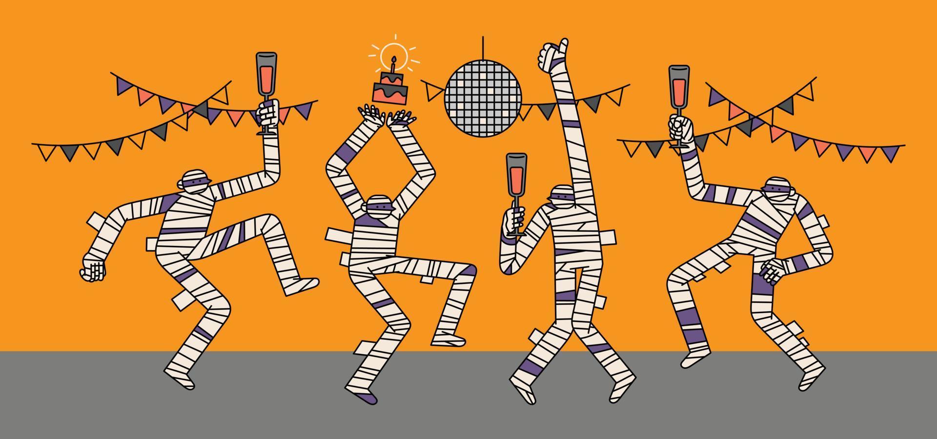 Mummy Having a Party Hand Drawn Character Illustration vector
