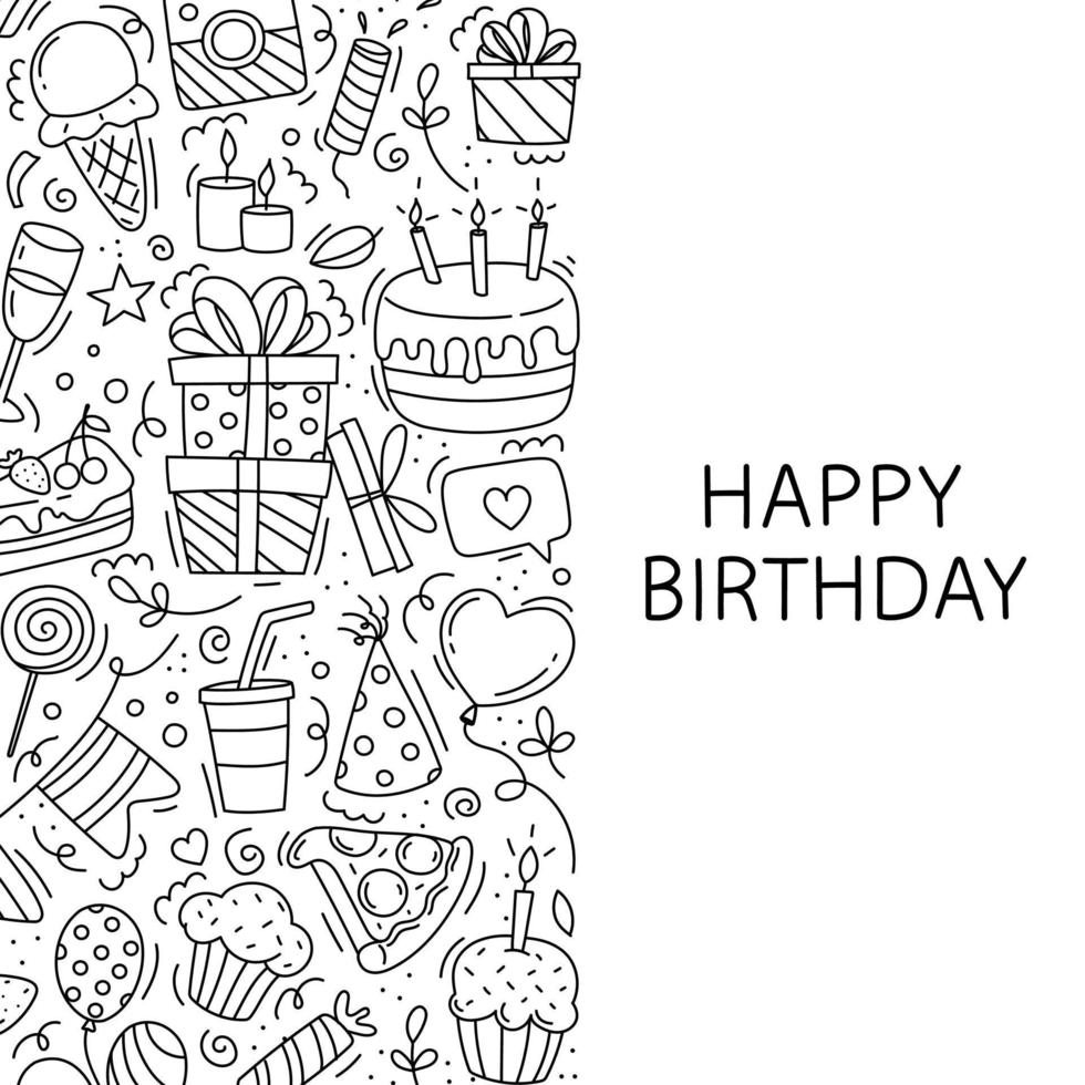 Happy birthday frame. Hand drawn vector illustration isolated on white background.