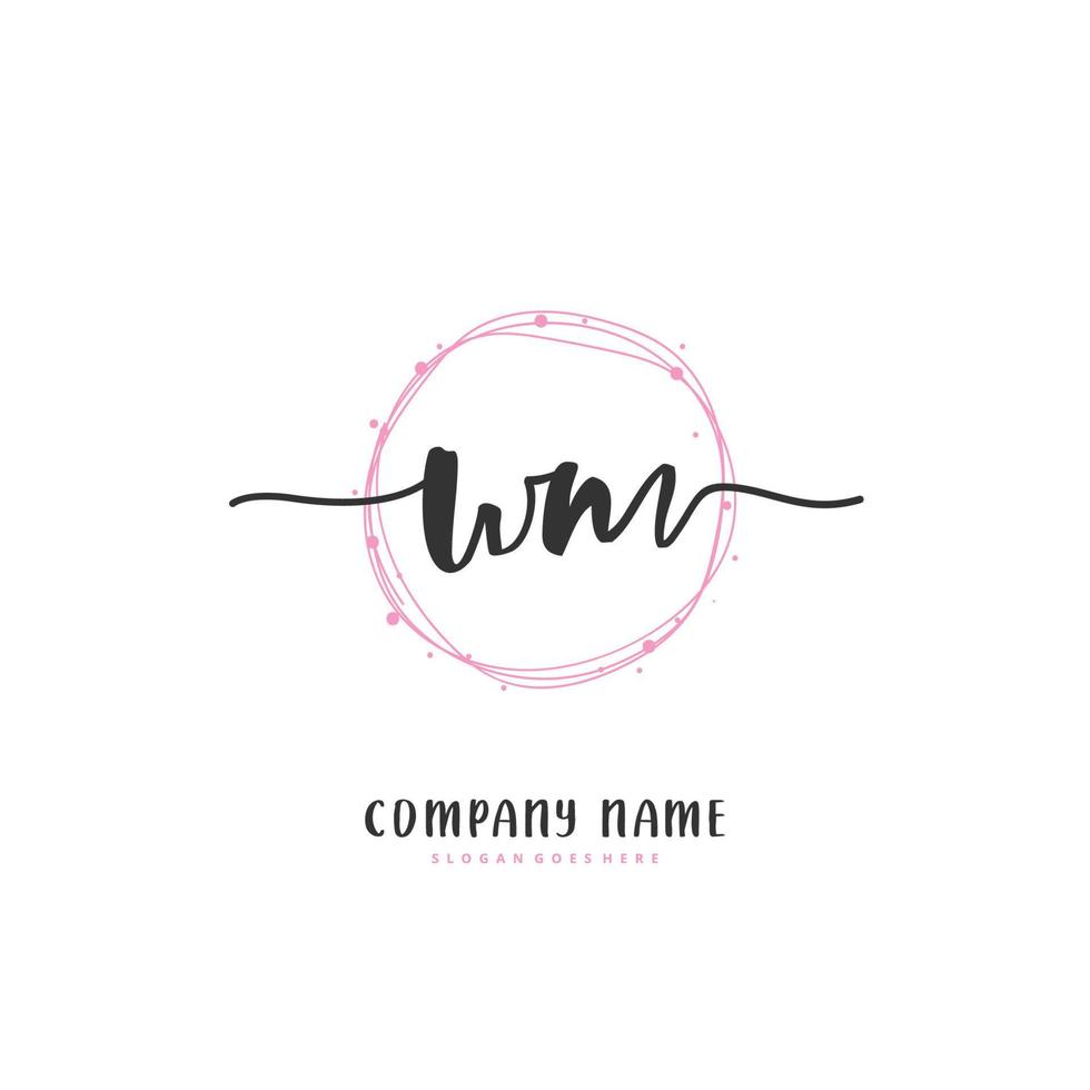 WM Initial handwriting and signature logo design with circle. Beautiful design handwritten logo for fashion, team, wedding, luxury logo. vector