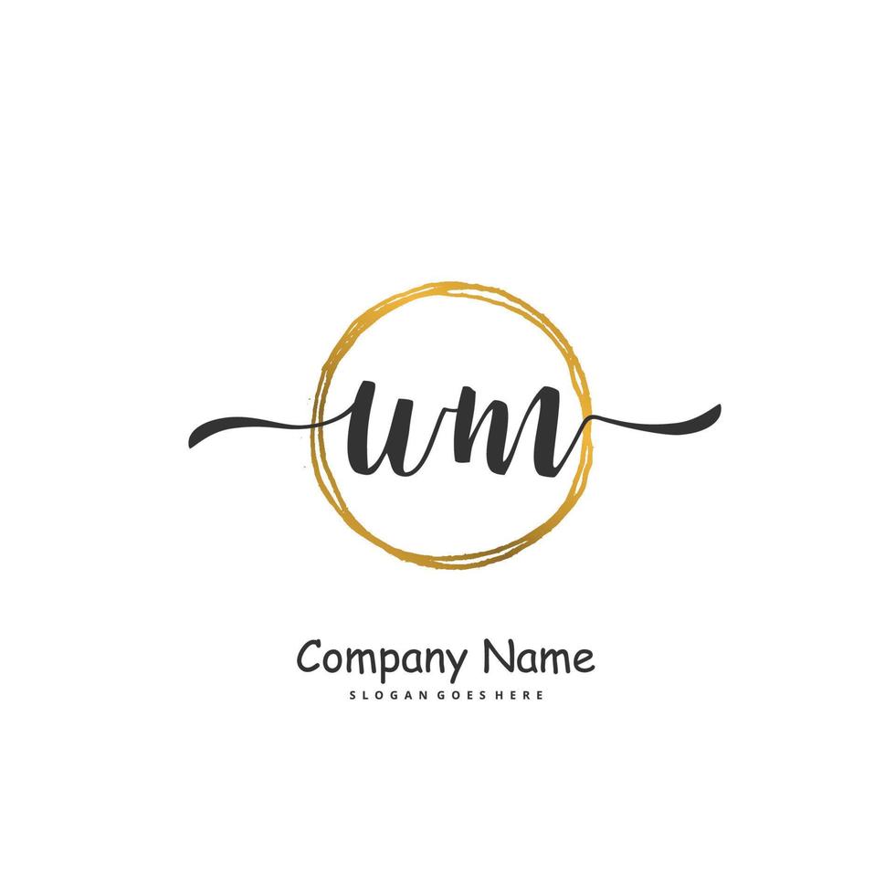 WM Initial handwriting and signature logo design with circle. Beautiful design handwritten logo for fashion, team, wedding, luxury logo. vector