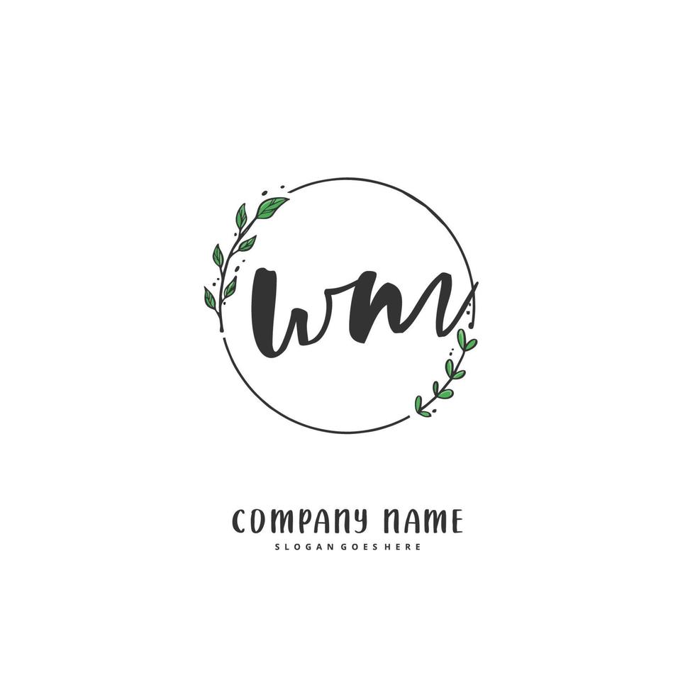 WM Initial handwriting and signature logo design with circle. Beautiful design handwritten logo for fashion, team, wedding, luxury logo. vector