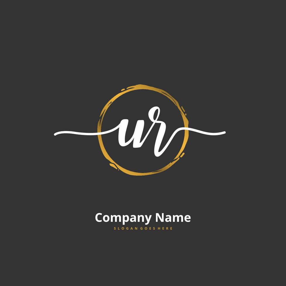 UR Initial handwriting and signature logo design with circle. Beautiful design handwritten logo for fashion, team, wedding, luxury logo. vector