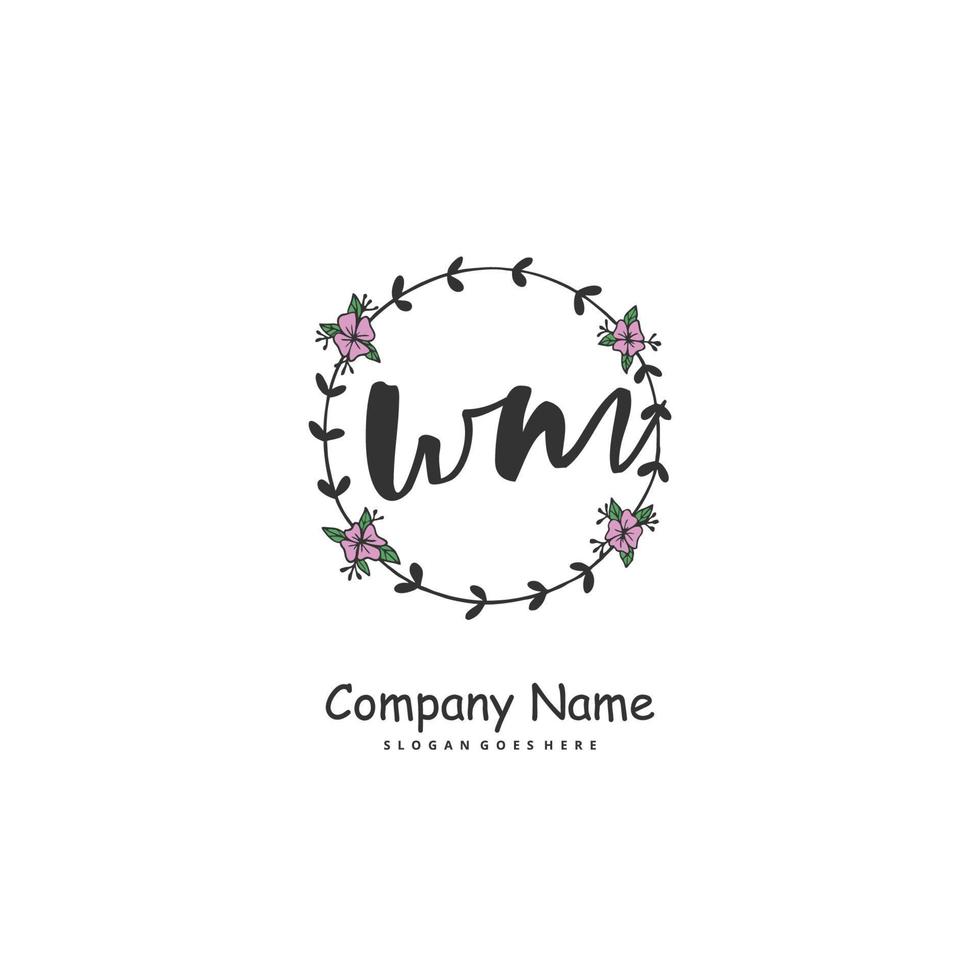 WM Initial handwriting and signature logo design with circle. Beautiful design handwritten logo for fashion, team, wedding, luxury logo. vector