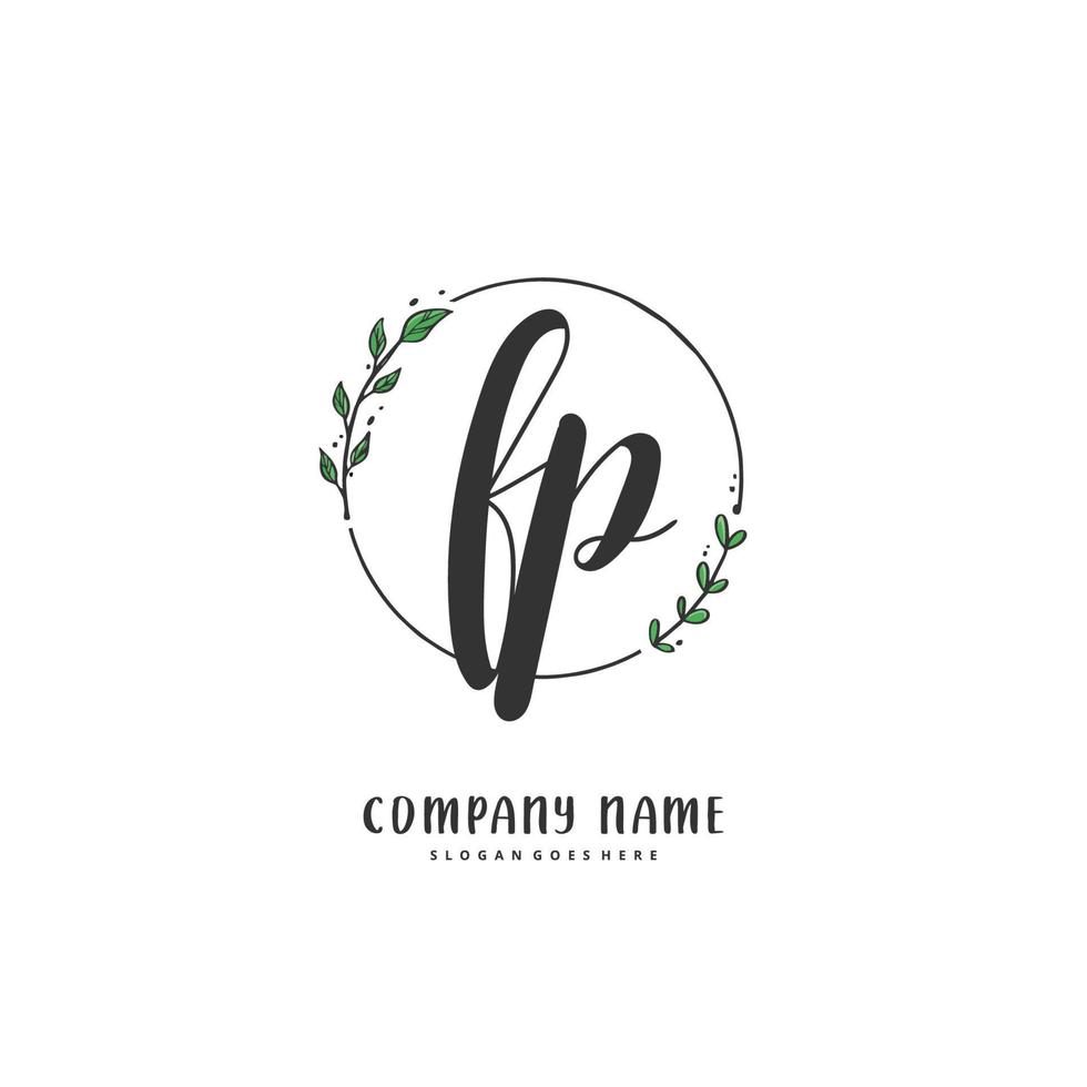 FP Initial handwriting and signature logo design with circle. Beautiful design handwritten logo for fashion, team, wedding, luxury logo. vector