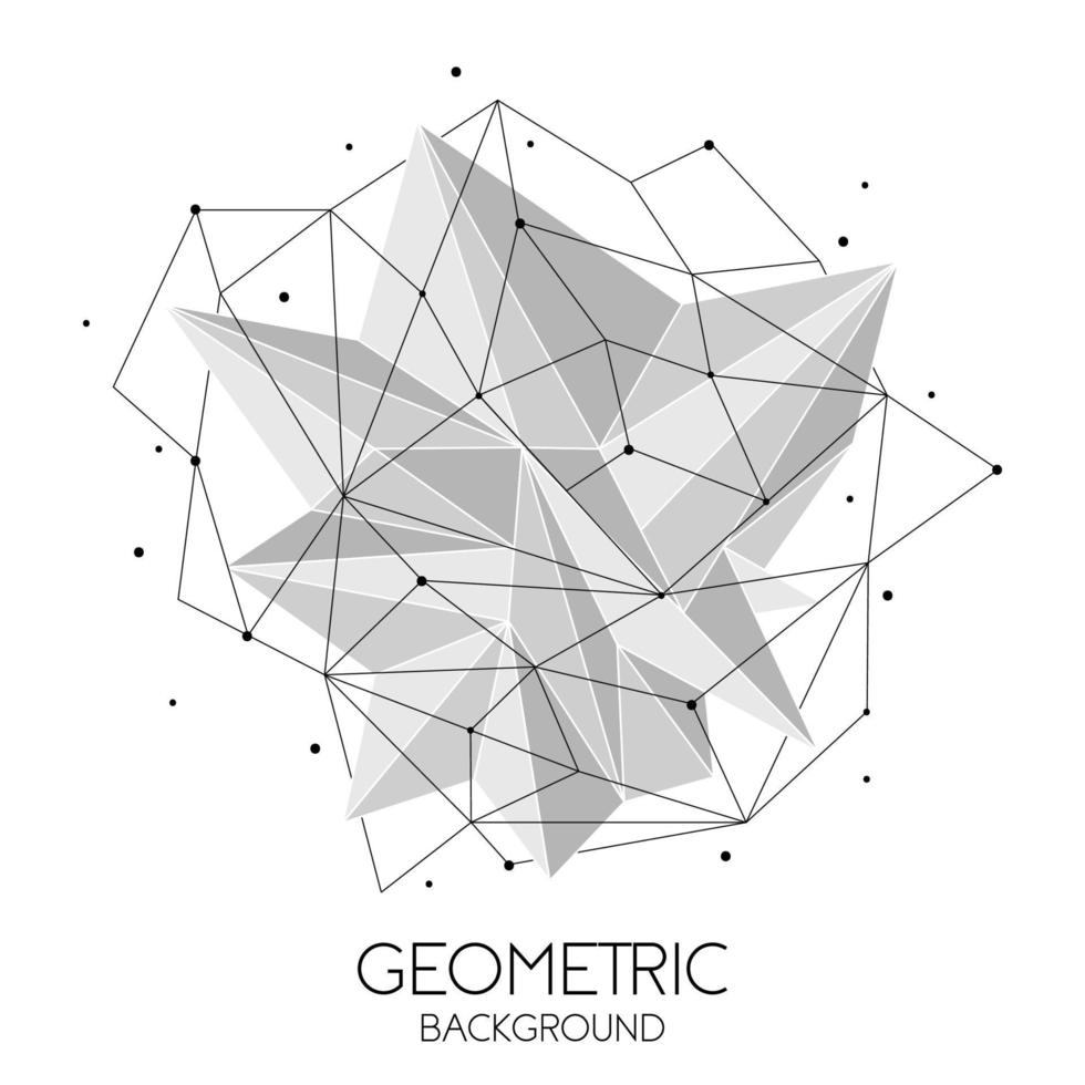 Polygonal abstract futuristic template, low poly sign on white background. Vector lines, dots and triangle shapes, connecting network, digital molecules technology, connection structure.