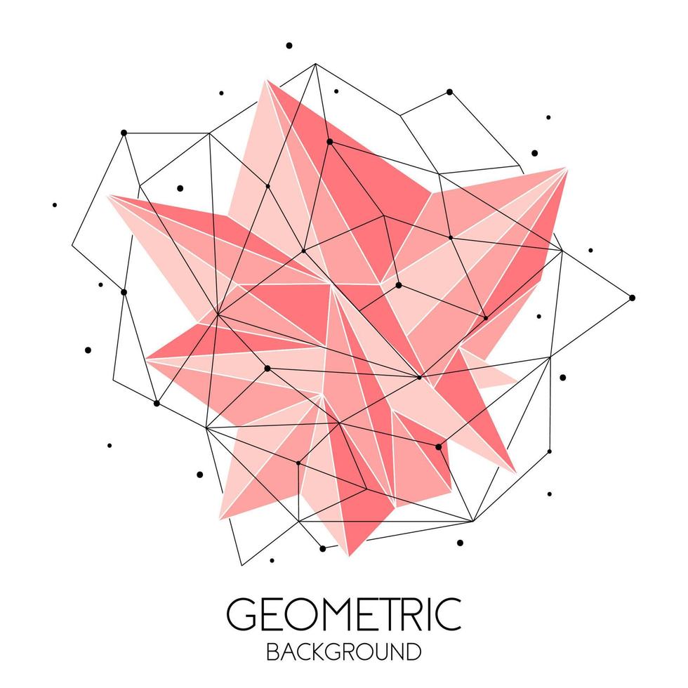 Polygonal pink abstract futuristic template, low poly sign on white background. Vector lines, dots and triangle shapes, connecting network, digital molecules technology, connection structure.