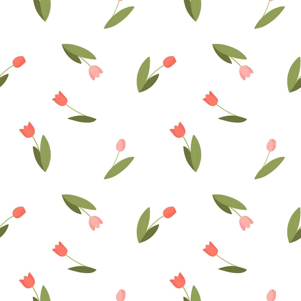 Floral seamless vector pattern with small tulips. Simple hand drawn style. Motifs of scattered freedom. Cute little things for fabric, textile, wallpaper. Digital paper isolated on white background