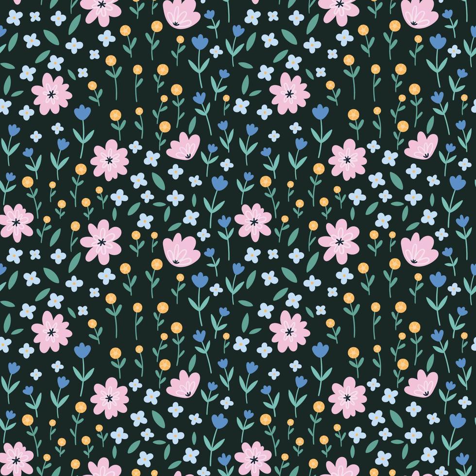 Floral seamless pattern with flowers and plants Vector seamless pattern for fabric, wrapping paper, cards