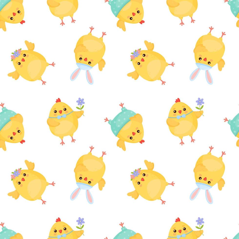 Seamless vector pattern with cute easter chicks. Bright seamless background for the design of spring and Easter holidays. Vector illustration isolated on white background