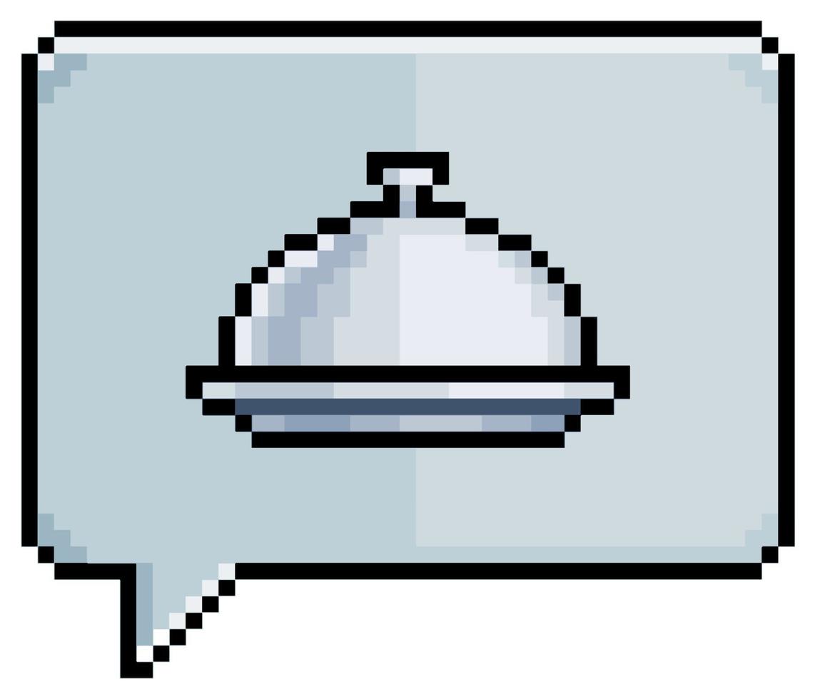 Pixel art speech bubble with food tray icon plate of food vector icon for 8bit game on white background