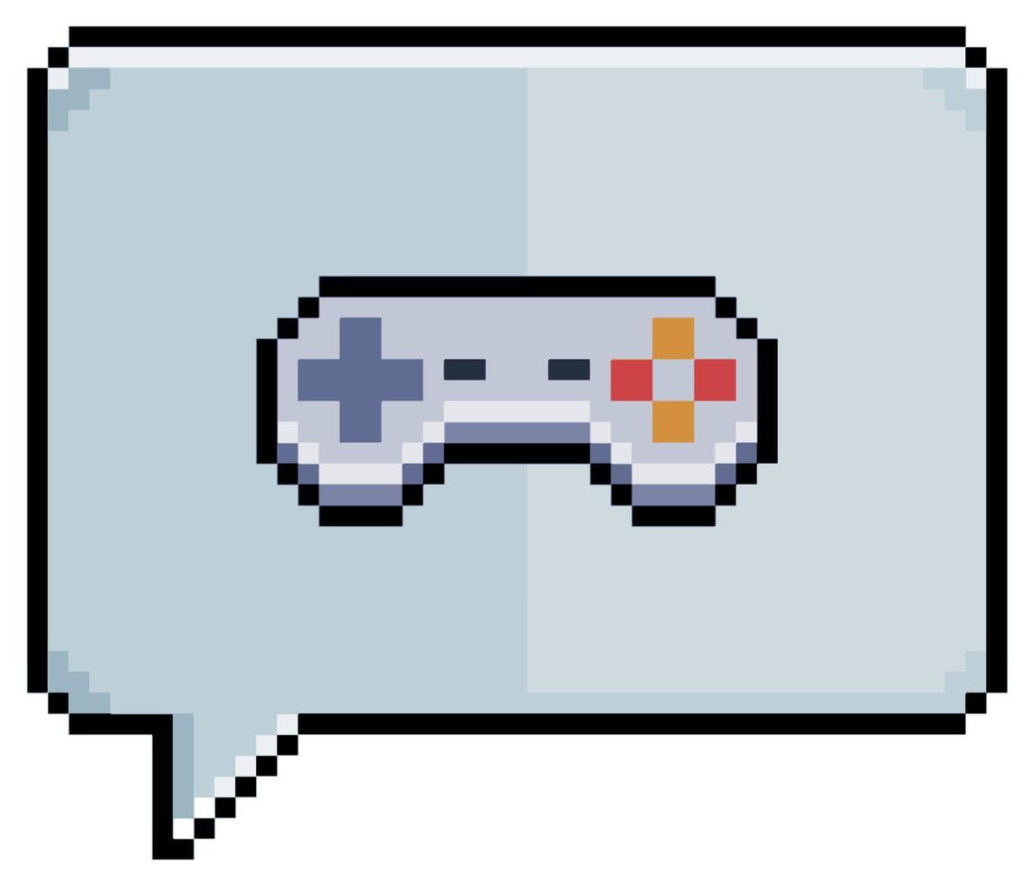 burbuja de voz de pixel art con controlador de videojuegos icono de joystick icono vectorial para juego de 8 bits sobre fondo blanco vector