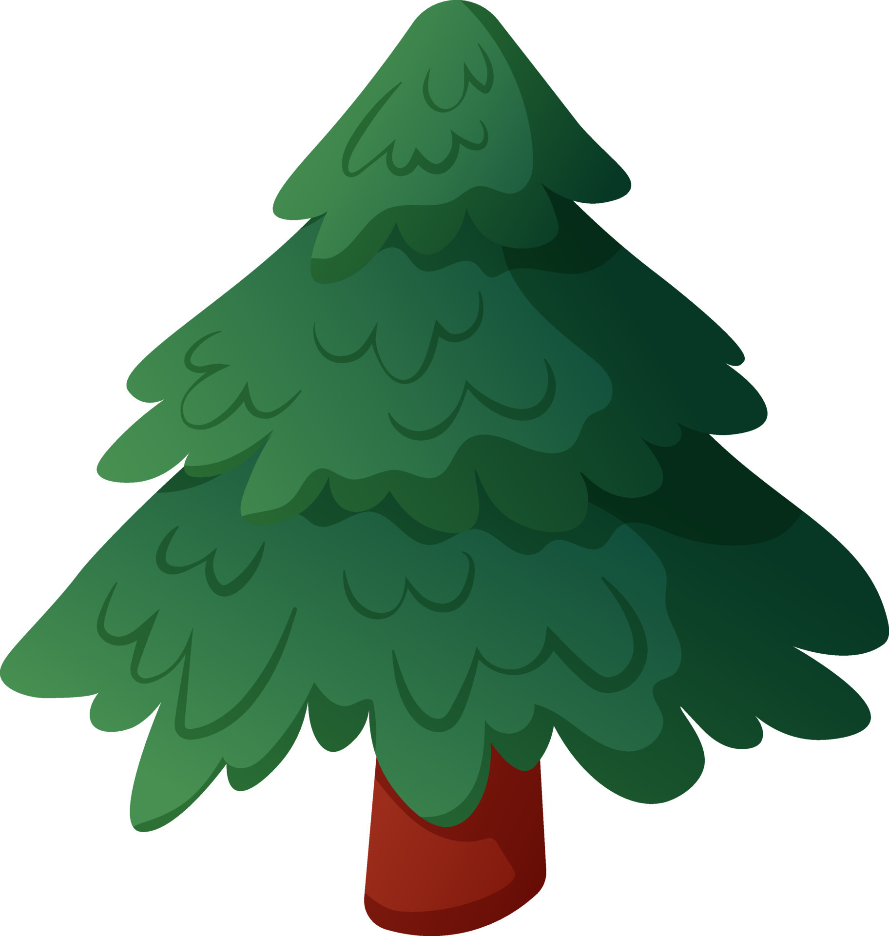 Fluffy Christmas tree in cartoon style on transparent background