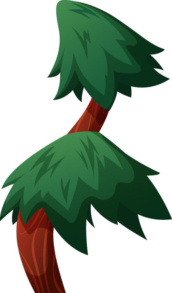 Cartoon-style pine tree with curved trunk on transparent background vector