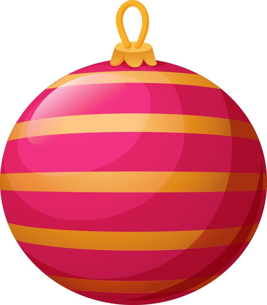 bola de árbol de navidad rosa con rayas doradas vector