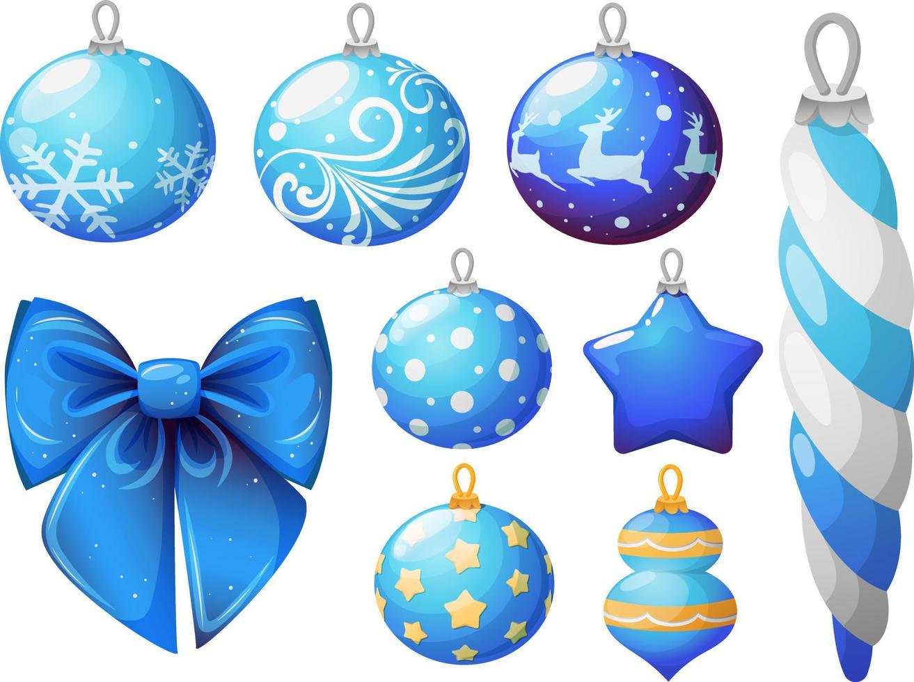 Set of blue Christmas tree toys, balls and decorations vector