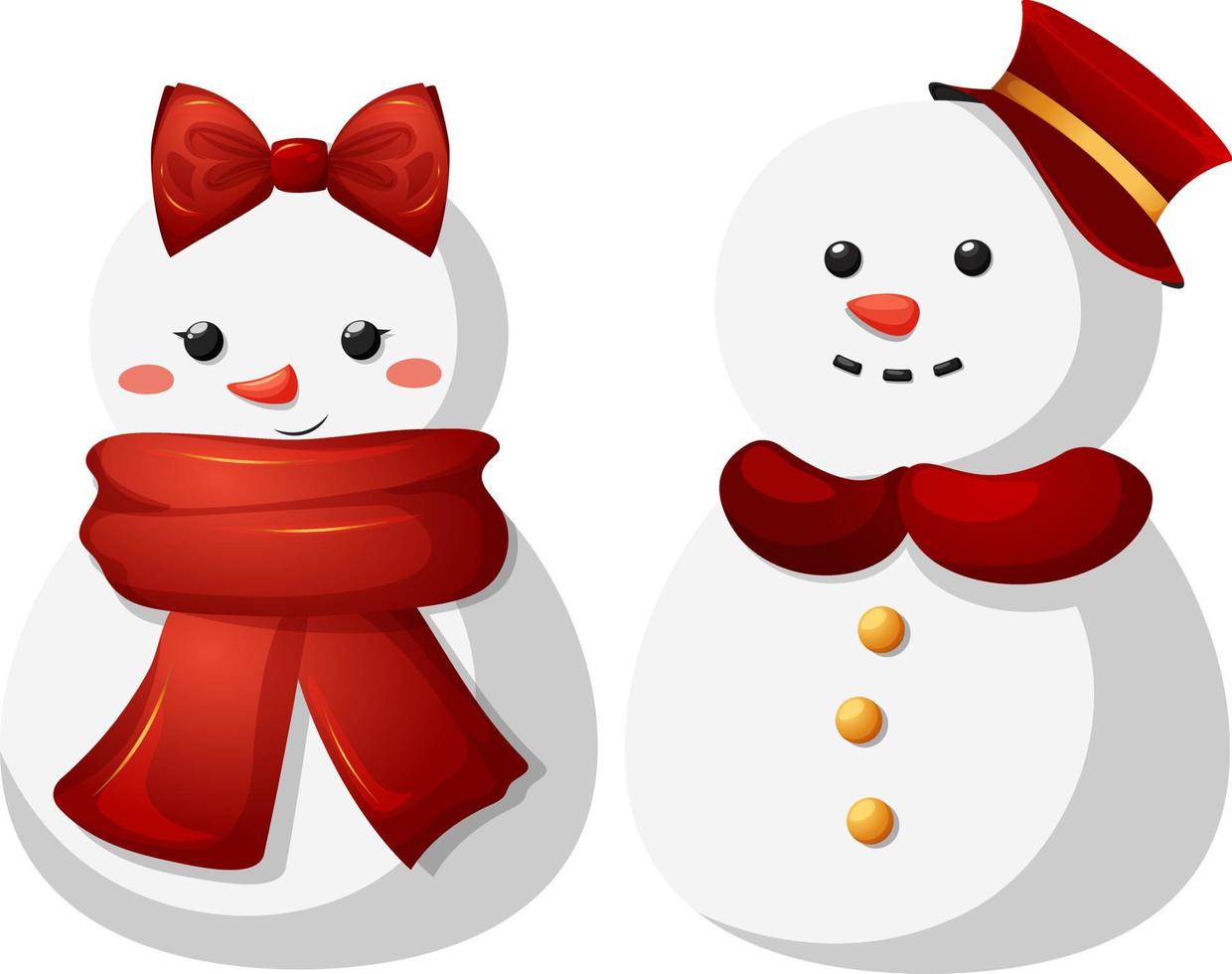 Pair of cute snowmen of boy and girl on transparent background 2 vector