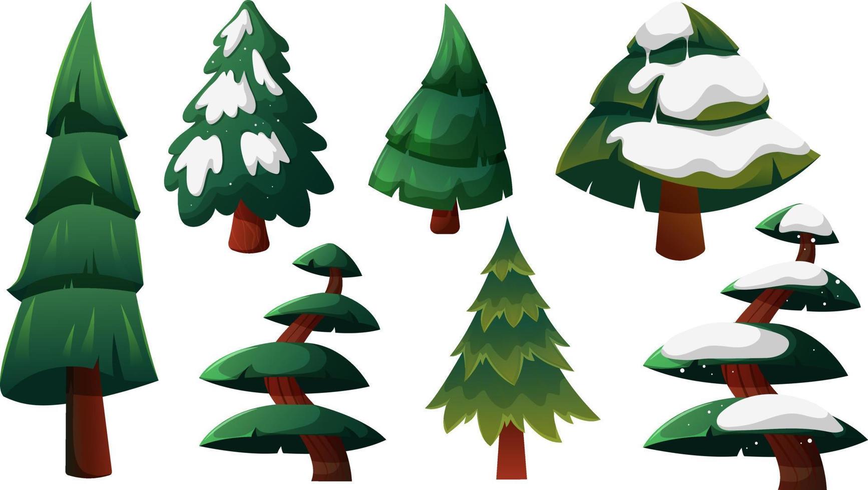 conjunto de árboles de navidad, abetos sobre fondo transparente con nieve y sin 2 vector