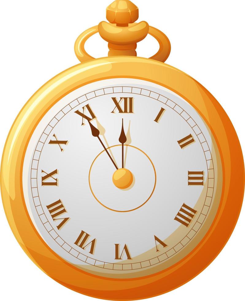 Gold vintage watches for New Year and Christmas, clock shows five minutes to twelve vector