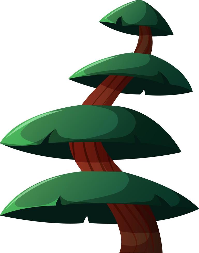 Cartoon-style pine tree with curved trunk on transparent background 2 vector