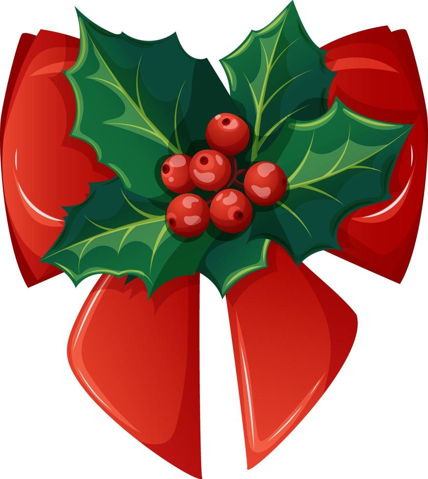 Christmas mistletoe with berries and red bow vector