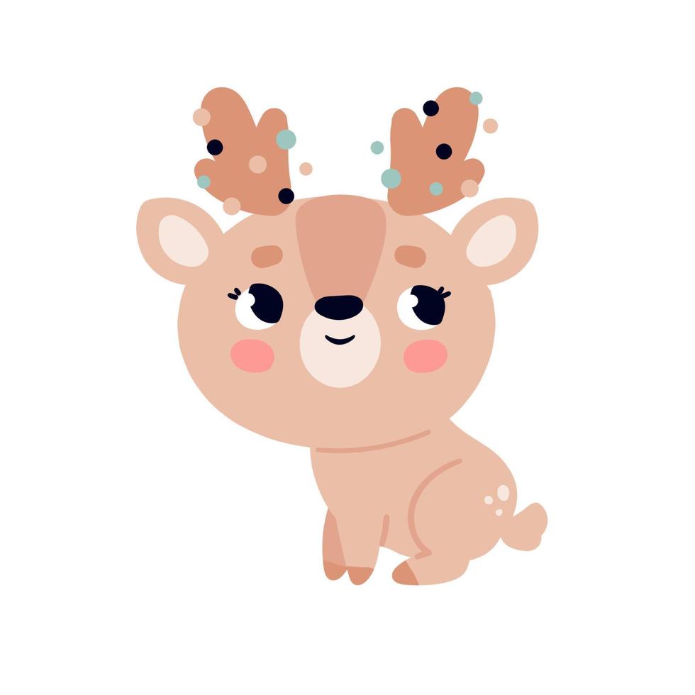 A cute fawn is sitting. Vector clipart isolated with a deer