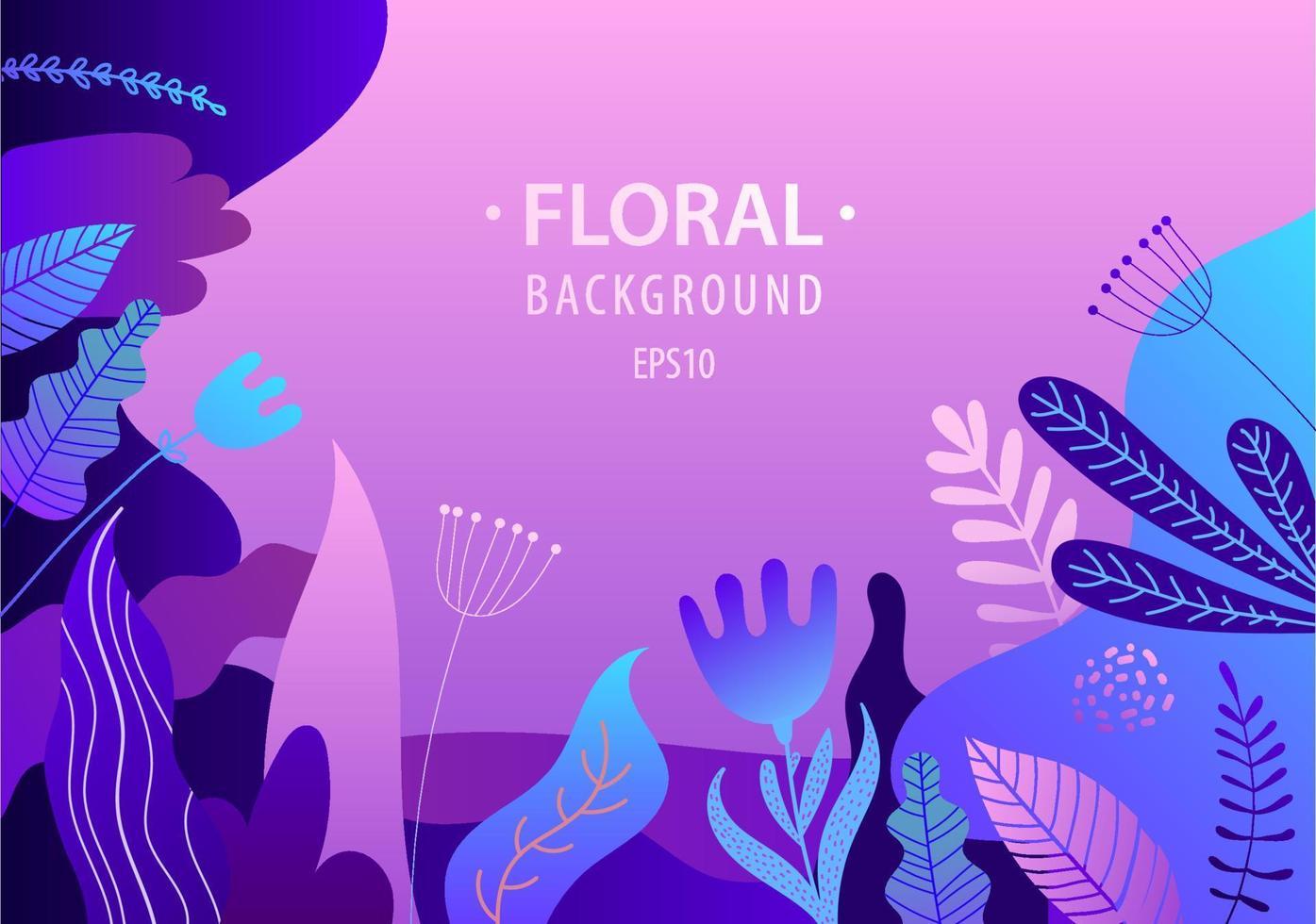 Vector flat illustration, banner with florals, leaves, flowers, sky. Bright vibrant gradient colors, background for web, landing, cosmetics, packaging, posters