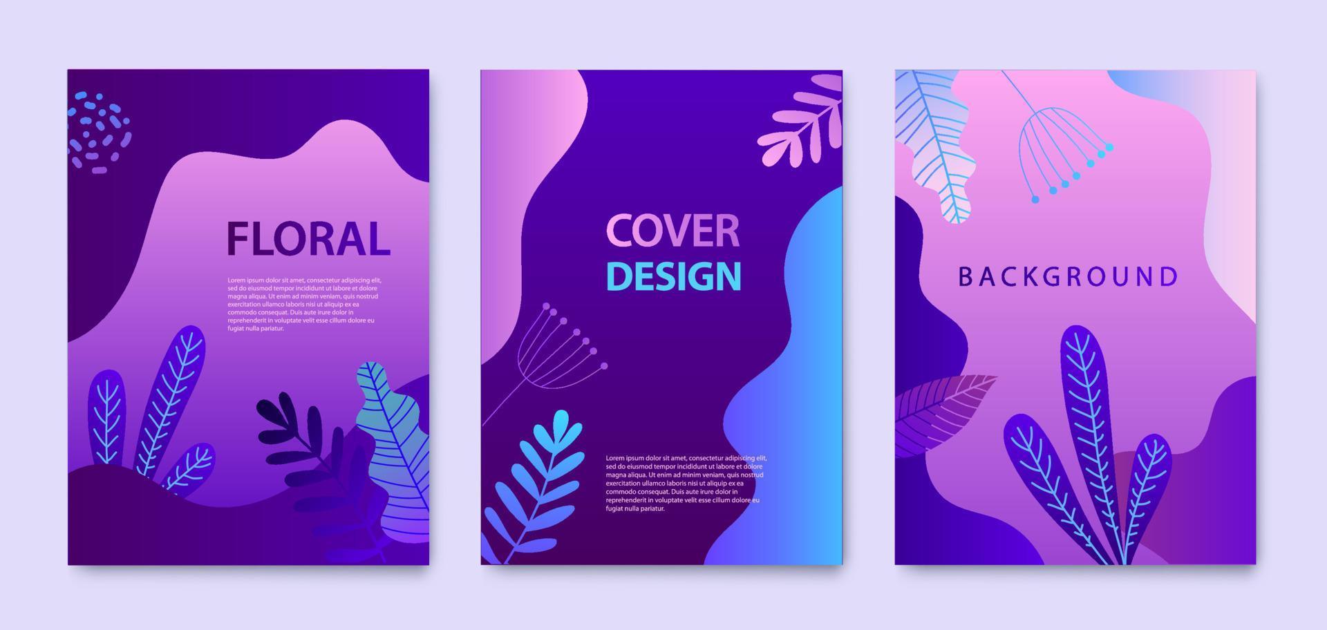 Vector Set of nature covers, brochure, annual report design templates for beauty, spa, wellness, natural products, cosmetics, fashion, healthcare. Purple plants, waves dynamic concept