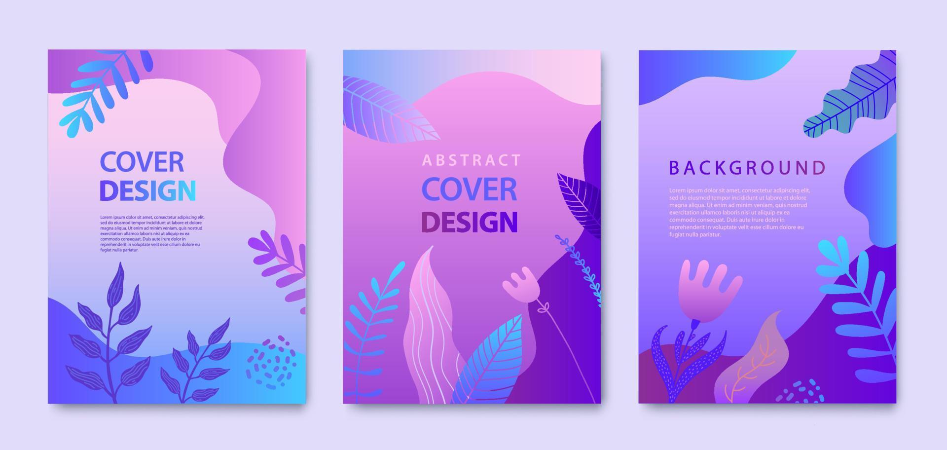 Vector Set of nature covers, brochure, annual report design templates for beauty, spa, wellness, natural products, cosmetics, fashion, healthcare. Purple plants, waves dynamic concept