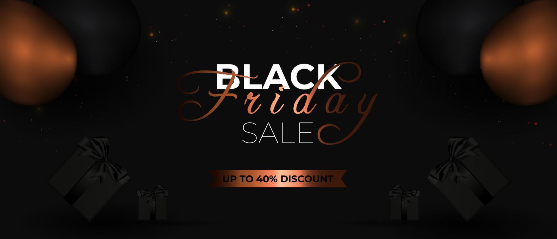 Black friday sale horizontal banner template with gift box and balloon vector