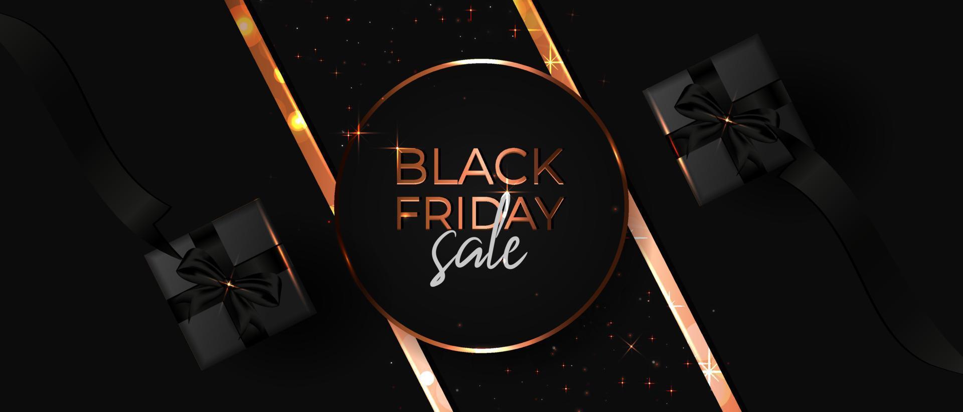 Realistic Black friday sale horizontal banner template with gift box vector