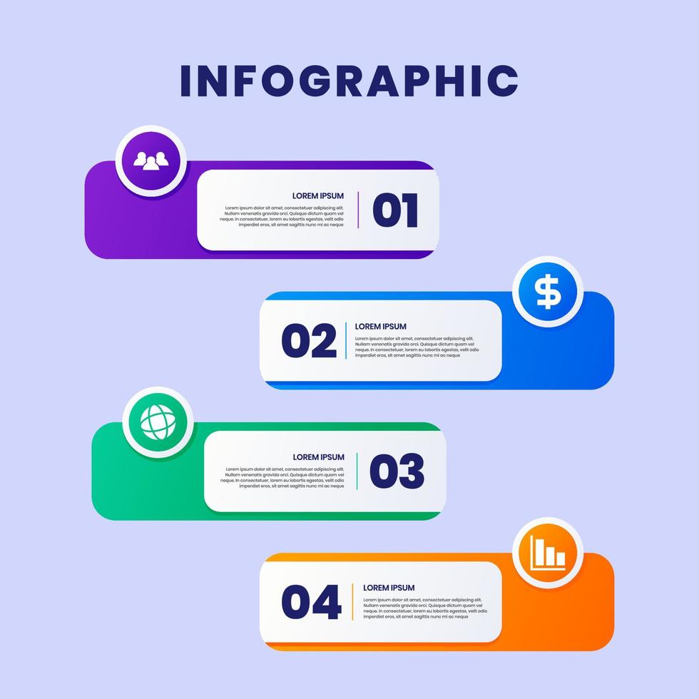 gráfico vectorial de la plantilla de diseño de etiquetas infográficas con iconos y 4 opciones o pasos. se puede utilizar para diagramas de proceso, presentaciones, diseño de flujo de trabajo, banner, diagrama de flujo, gráfico de información. vector