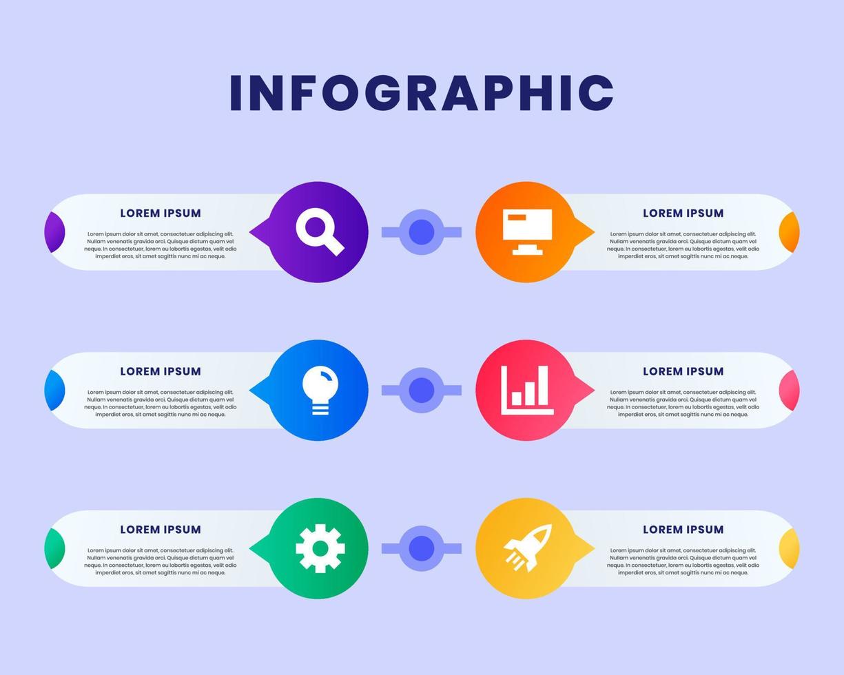 gráfico vectorial de la plantilla de diseño de etiquetas infográficas con iconos y 6 opciones o pasos. se puede utilizar para diagramas de proceso, presentaciones, diseño de flujo de trabajo, banner, diagrama de flujo, gráfico de información. vector