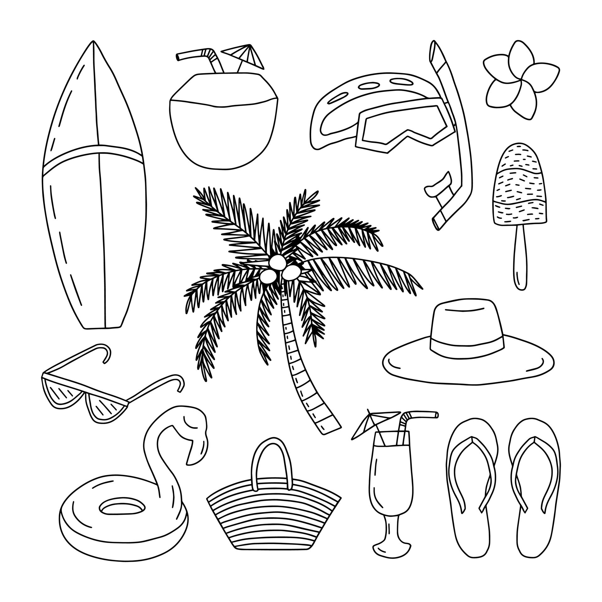 Summer doodle stickers set. Vector hand drawn summeritems set. 12889843 ...