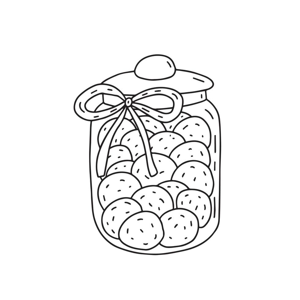Vector hand drawn glass jar full of cookies isolated. Doodle glass jar with cookies clip art