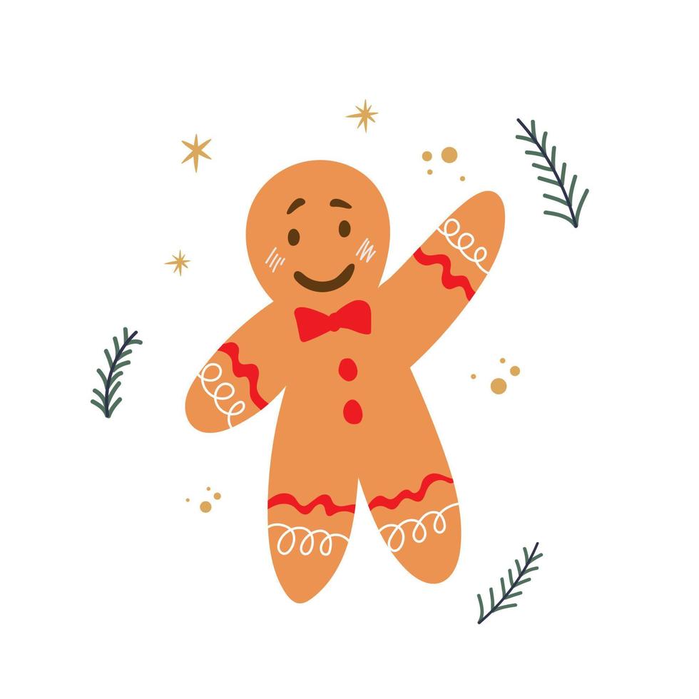 hombre de pan de jengibre icono de navidad. vector. símbolos de vacaciones de invierno aislados sobre fondo blanco en diseño plano. ilustración colorida de dibujos animados. vector