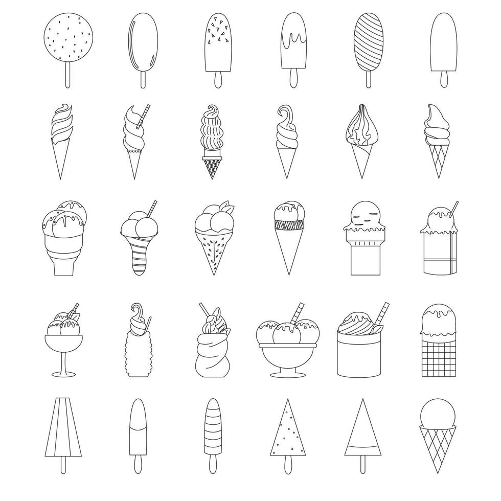 Set of ice cream line icons. vector