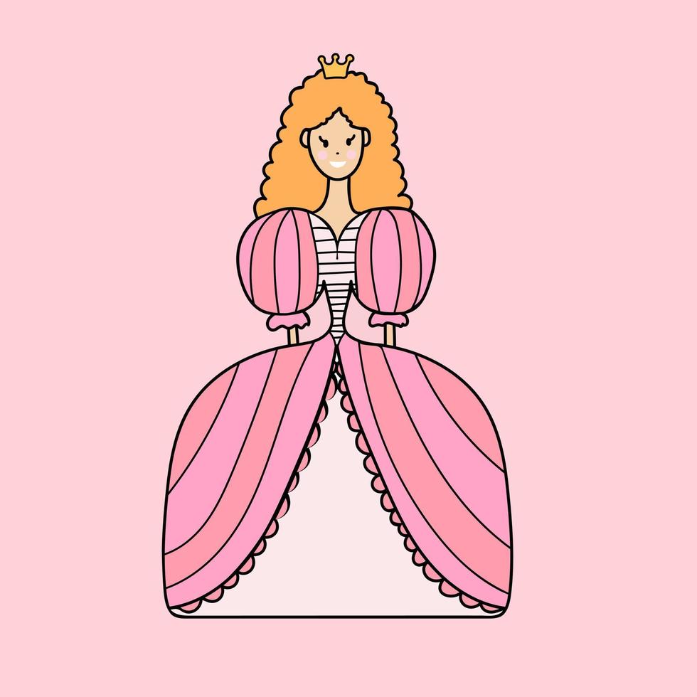 Cute princess in doodle style on a pink background vector