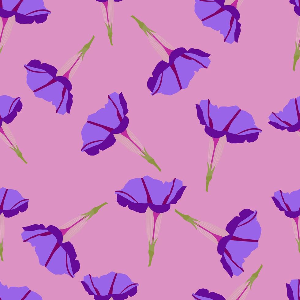 Seamless pattern of Moning glory flowers on a pink background. Background, wallpaper, packaging, textile template vector