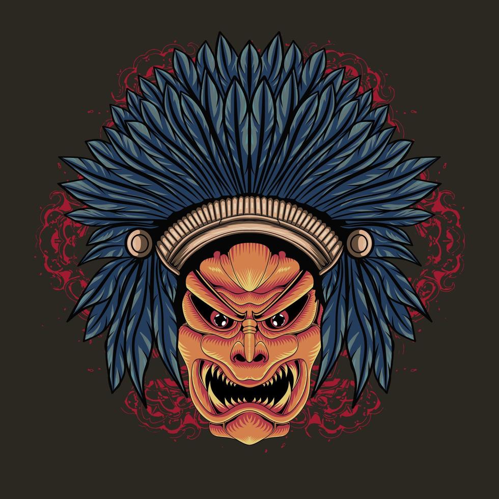 Indian skull wearing headdress design illustration vector