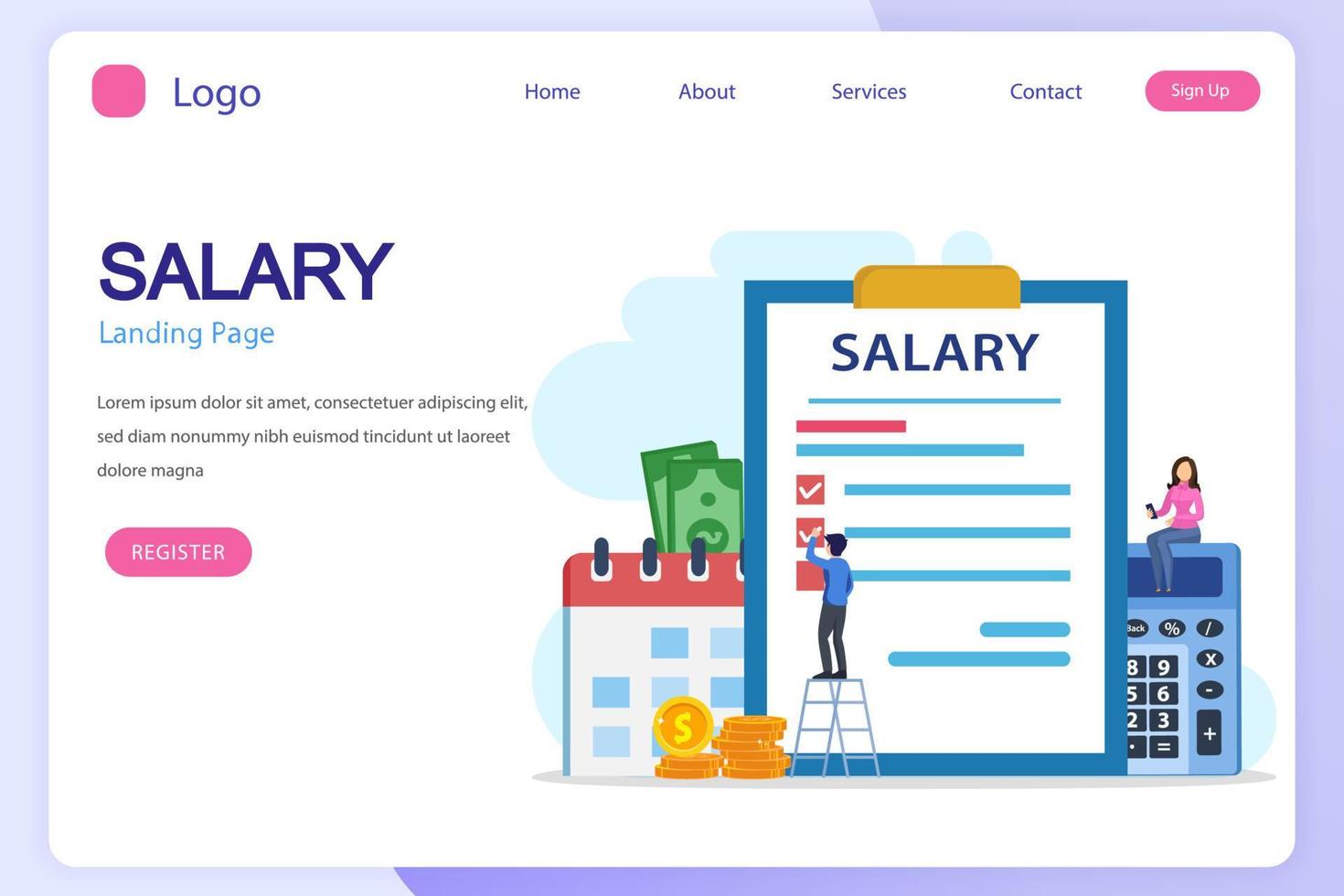 Salary vector concept. online income calculate and automatic payment, calendar pay date, employee wages concept.