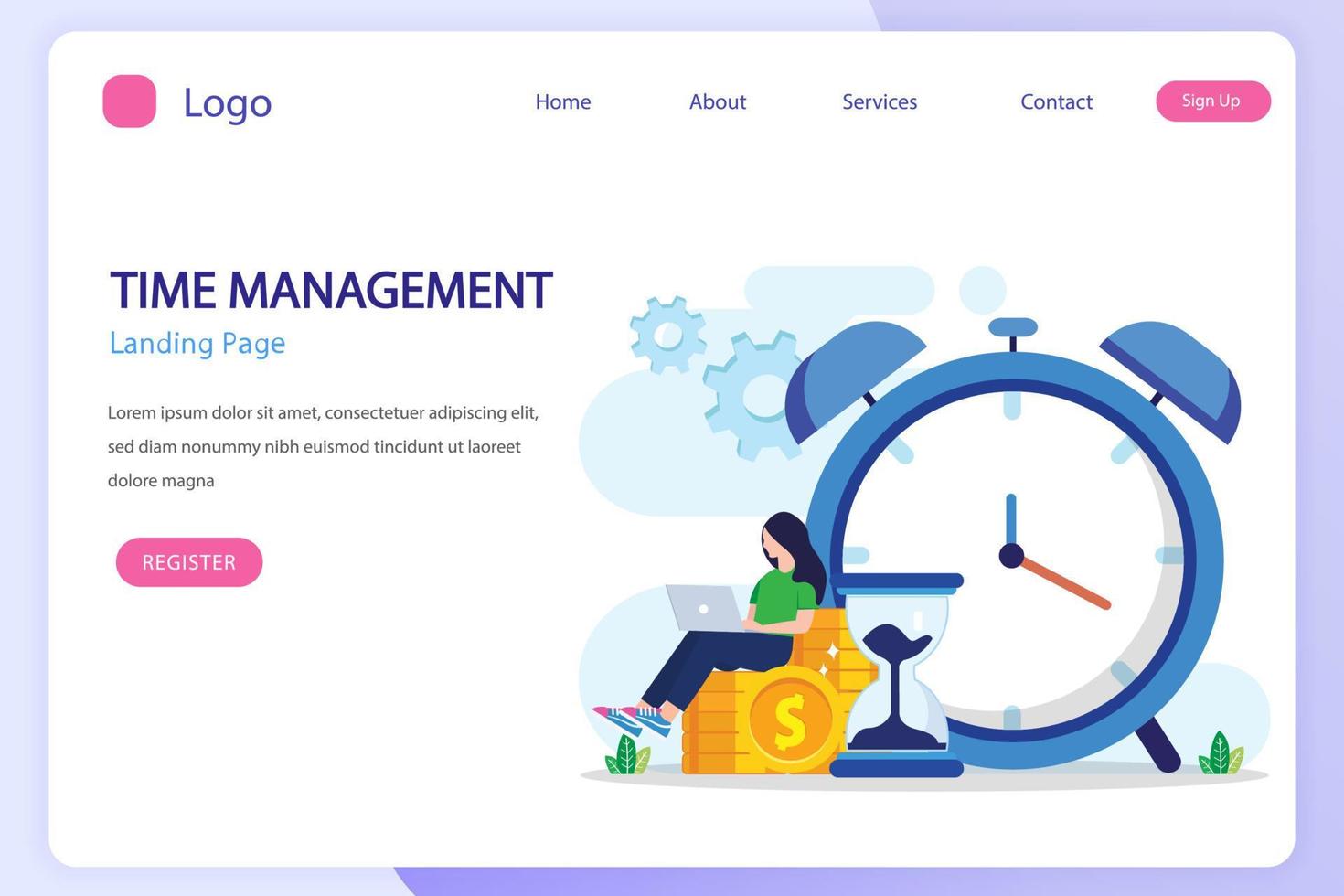 Time management concept, Flat vector template Style Suitable for Web Landing Page, Background.