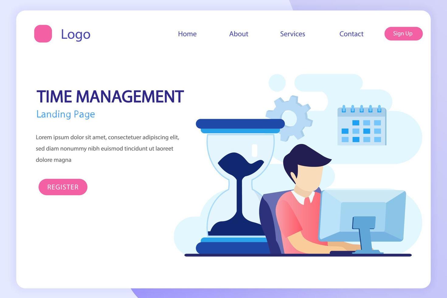 Time management concept, Flat vector template Style Suitable for Web Landing Page, Background.