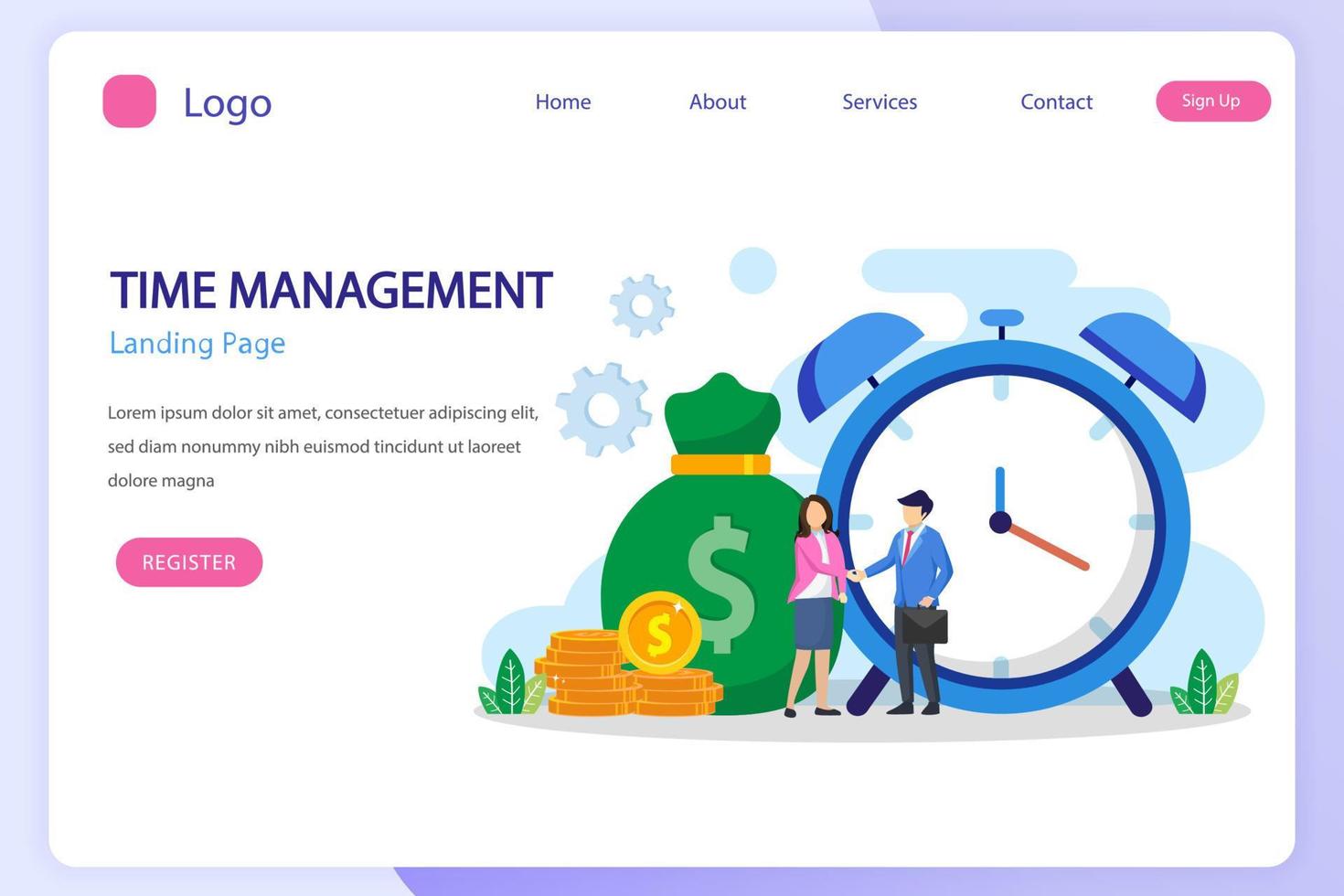 Time management concept, Flat vector template Style Suitable for Web Landing Page, Background.