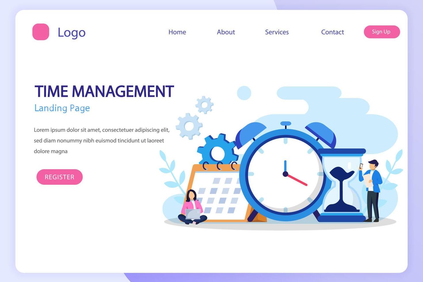 Time management concept, Flat vector template Style Suitable for Web Landing Page, Background.