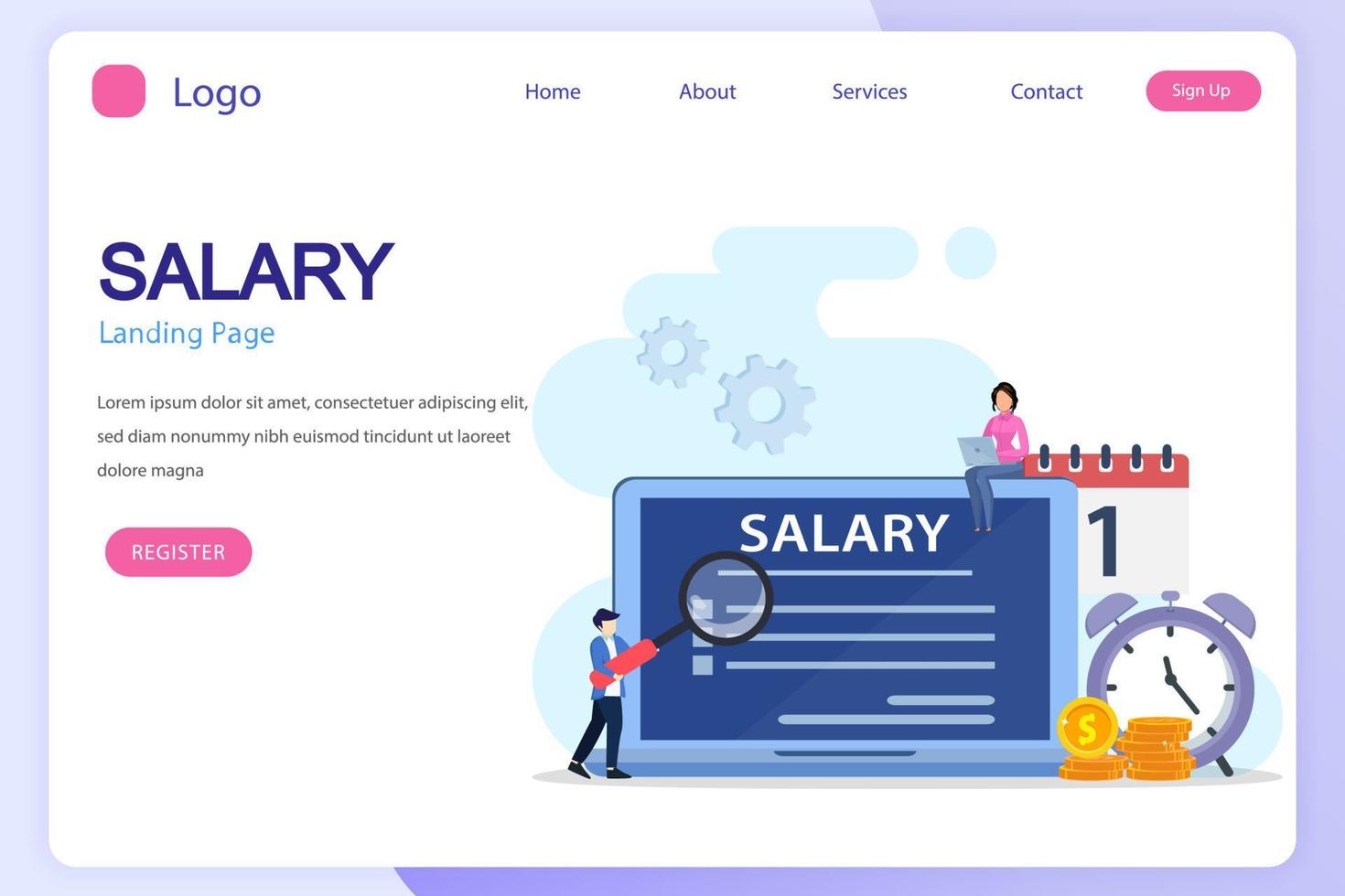 Salary vector concept. online income calculate and automatic payment, calendar pay date, employee wages concept.